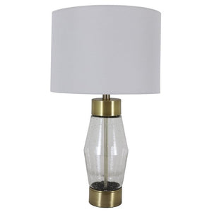 Decor Therapy 26.25 in. Antique Brass Convex Glass Table Lamp..
