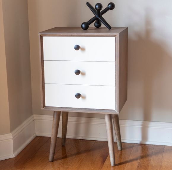 Decor Therapy Anton Driftwood/Satin White Square Wood Coffee Table with 3-Drawers, Driftwood and...