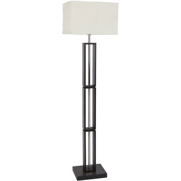 Mainstays Metal and Wood Floor Lamp with Rice Paper Shade, Dark Brown..