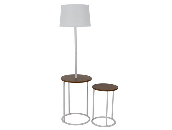 Decor Therapy Ricard 58 in. White Floor Lamp with Nesting Table Set