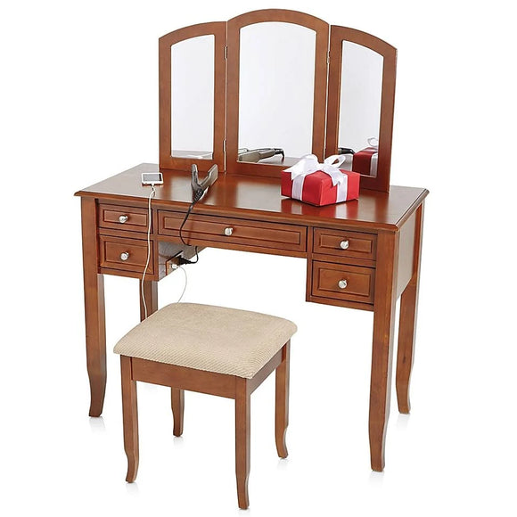Charlotte 2-Piece Vanity Set with Power Strip and USB in Walnut